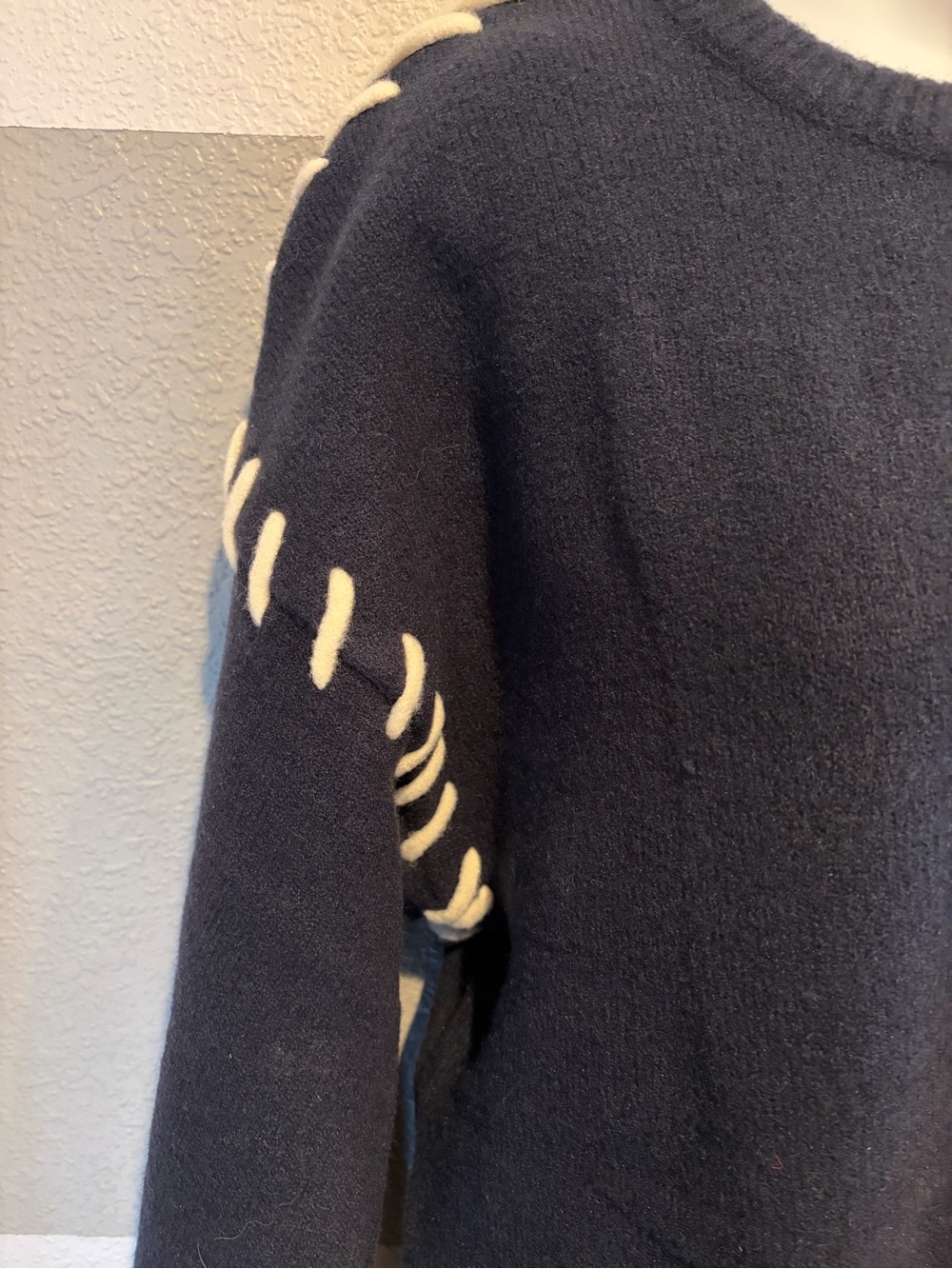 Sunday Edition Women Small Long Sleeve Sweater Navy Cream Whip Contrast Stitch - Picture 3 of 7